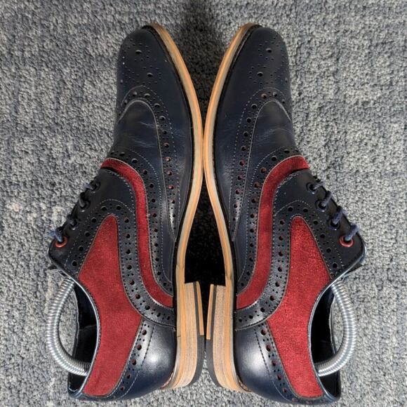 Cavani Men Ethan Brogue Navy Wine Leather Suede Oxford Wing Tip Dress Shoes US 8 - Picture 5 of 11